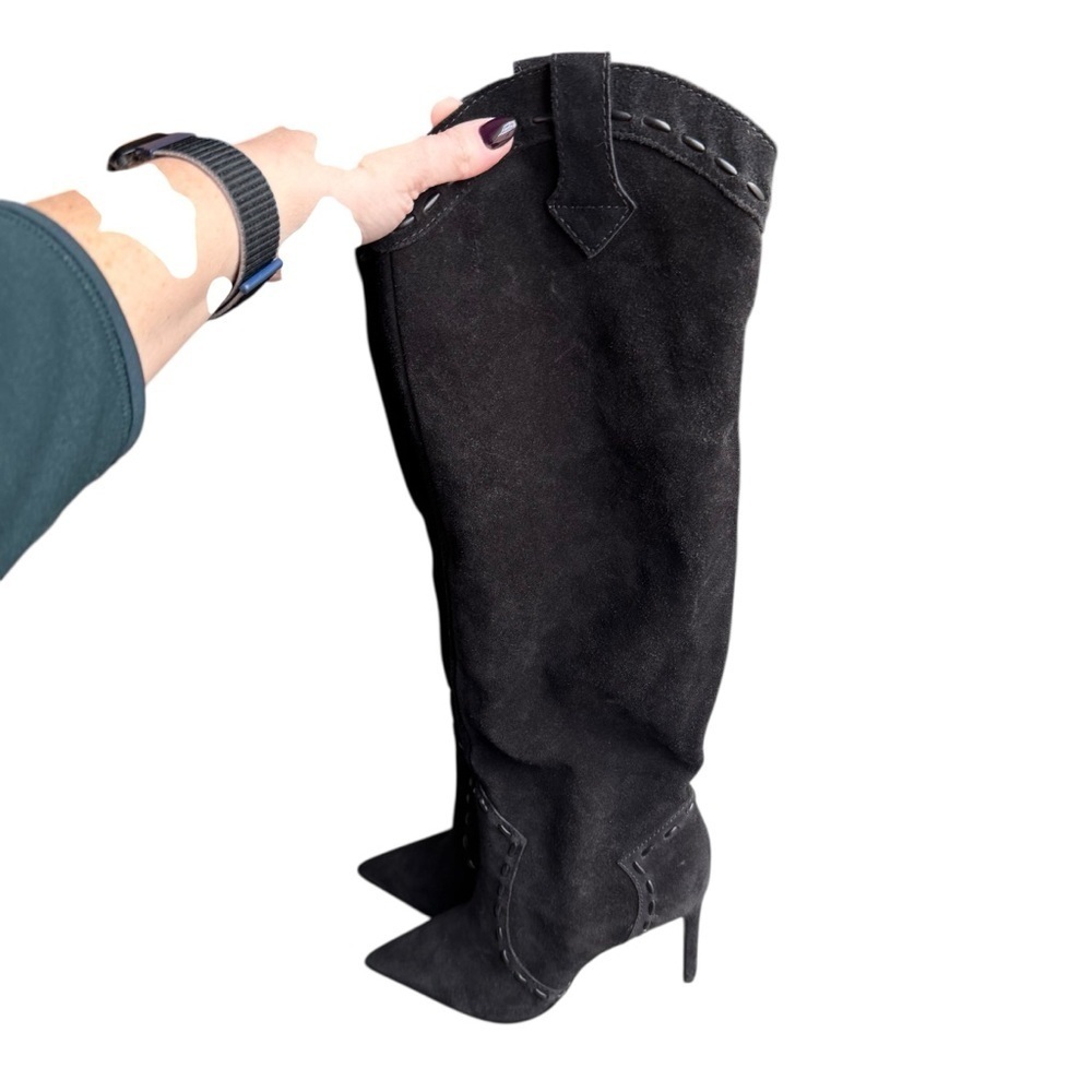 Schutz - Eliana Suede Knee-High Stiletto Heeled Boots Black Sz 8 - Picture 3 of 7